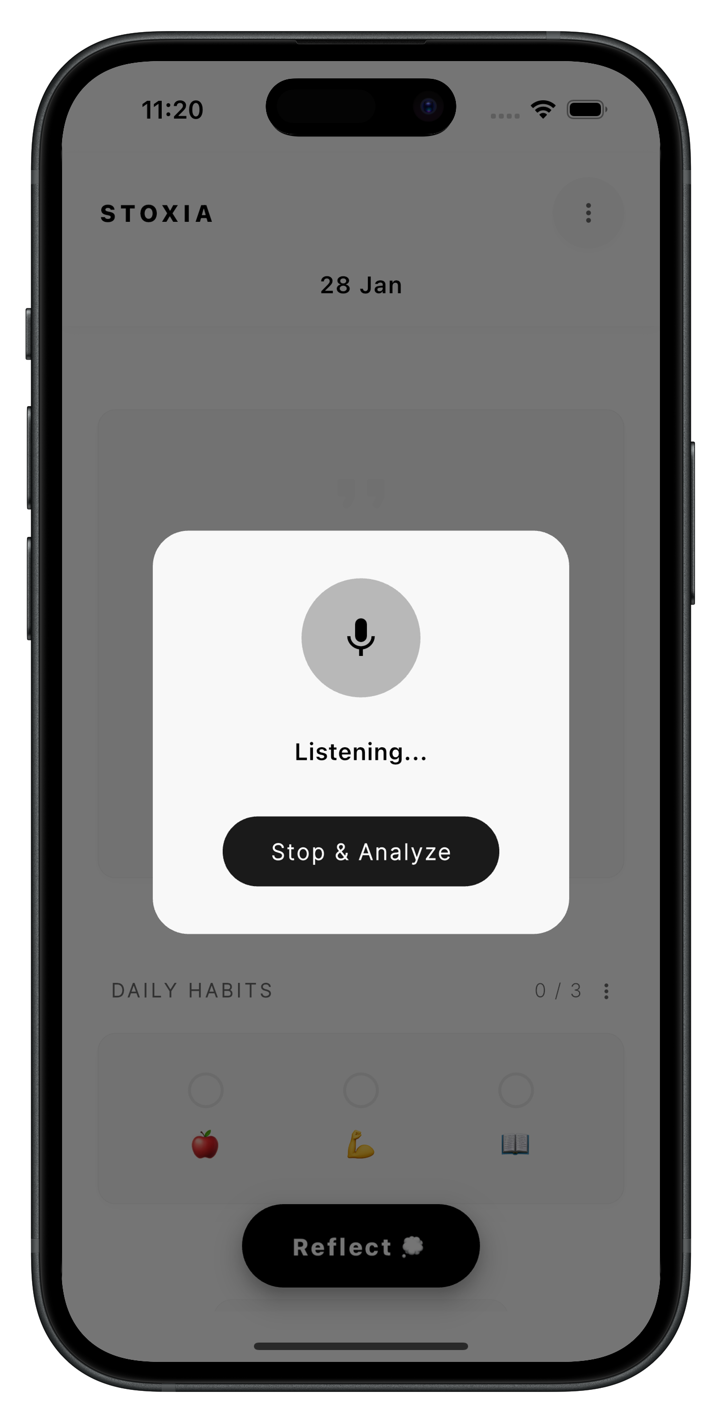Stoxia voice journaling with live transcription